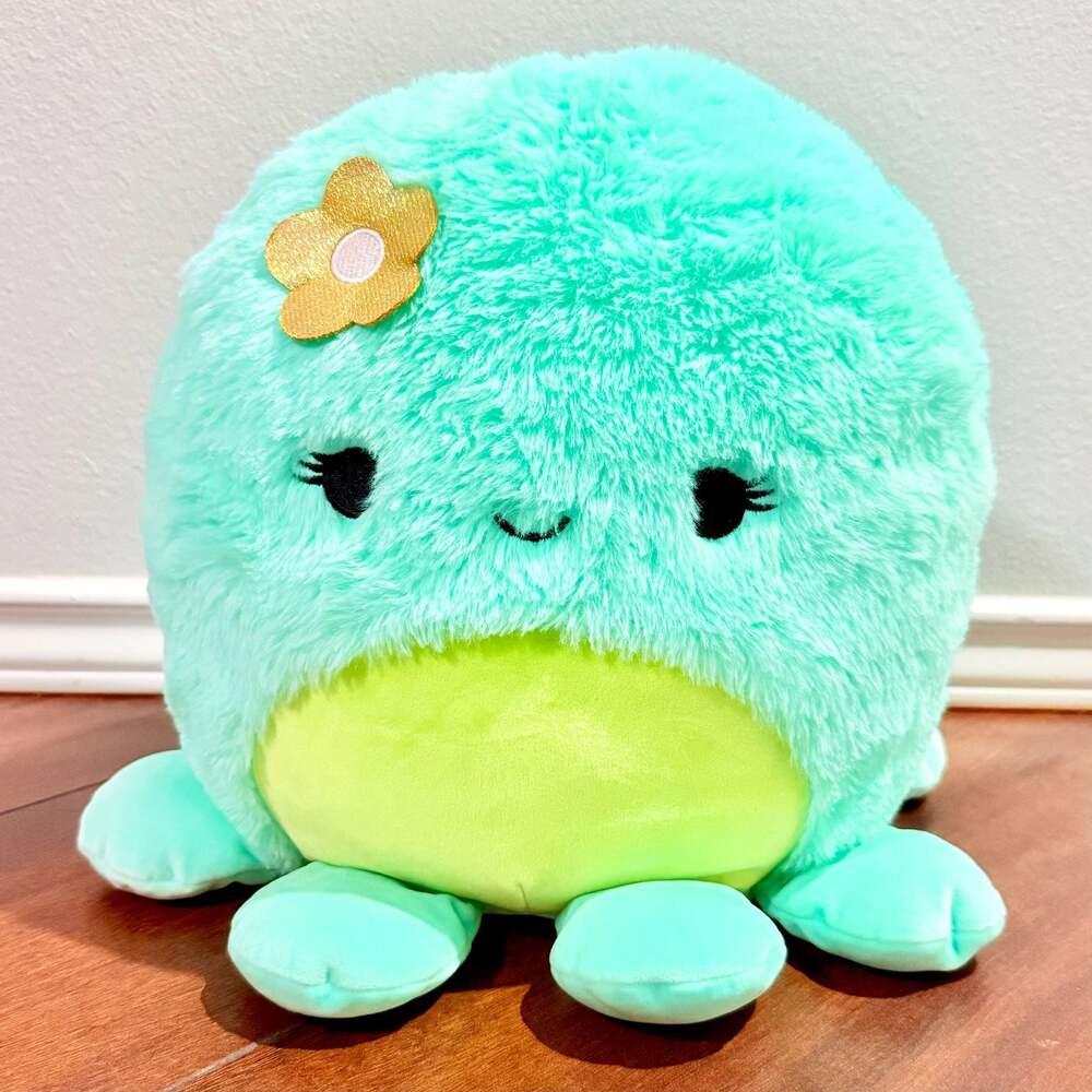 Squishmallows Fuzz-A-Mallows 12" Mint Green Octopus Plush with Flower